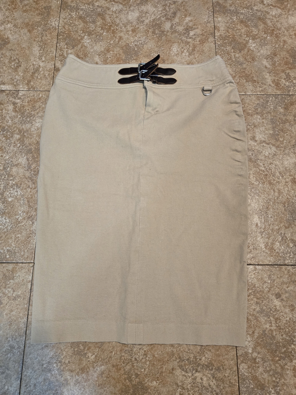 Lauren Ralph Lauren Khaki Pencil Skirt with Front Buckle Detail